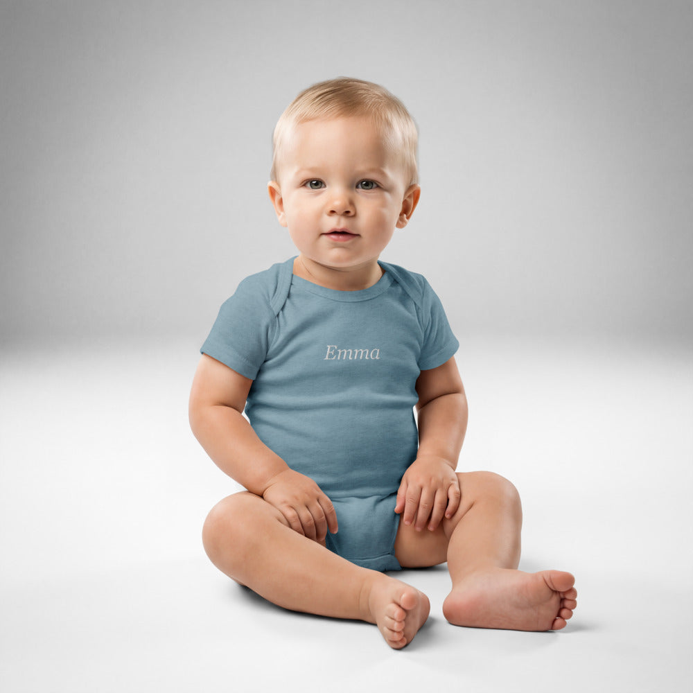 Personalized Embroidered Baby Bodysuit with Custom Name - Vintage Indigo 2