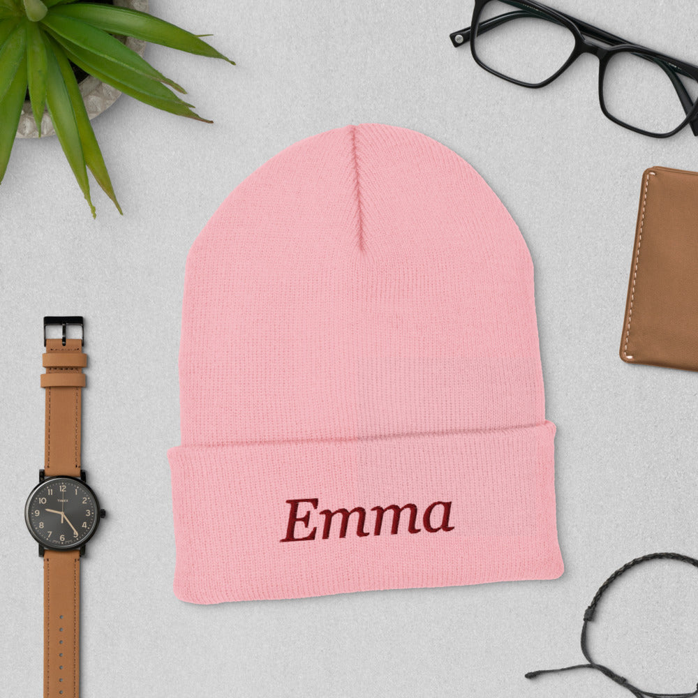 Personalized Embroidered Beanie, Custom Name Knit Beanie Hat - Baby Pink 1