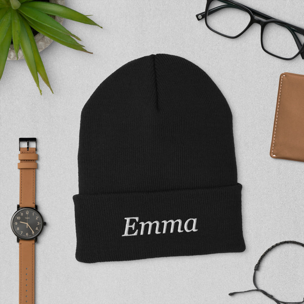 Personalized Embroidered Beanie, Custom Name Knit Beanie Hat - Black 1