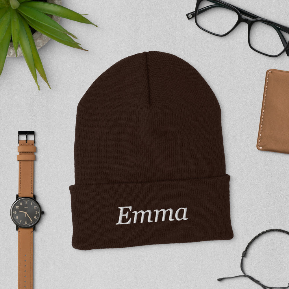 Personalized Embroidered Beanie, Custom Name Knit Beanie Hat - Brown 1