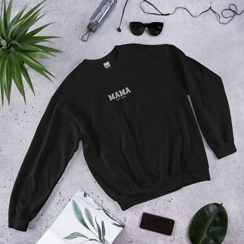 Varsity Mama Embroidered Sweatshirt with Est. Year, Custom Name - Black 1