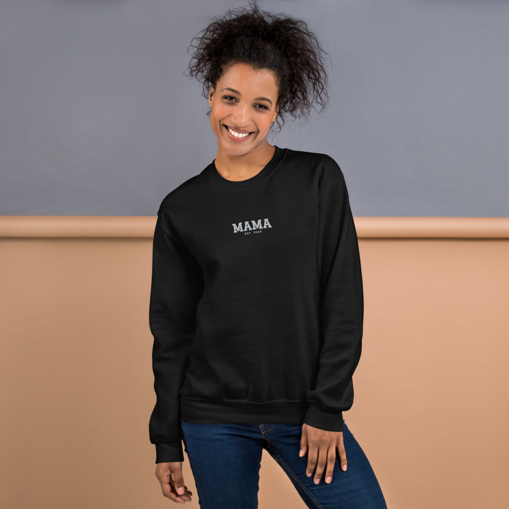 Varsity Mama Embroidered Sweatshirt with Est. Year, Custom Name - Black 3