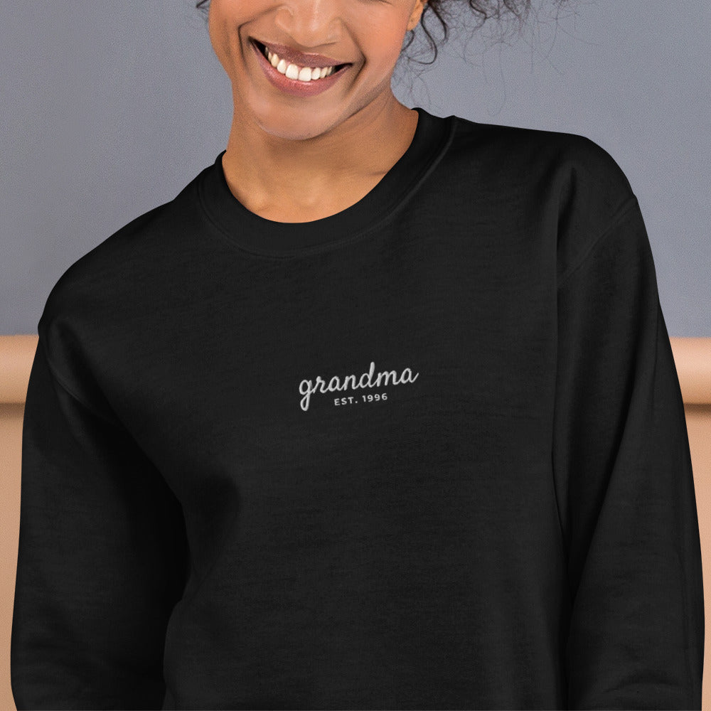 Embroidered Grandma Sweatshirt with Est. Year, Personalized Nana Gift - Black 2