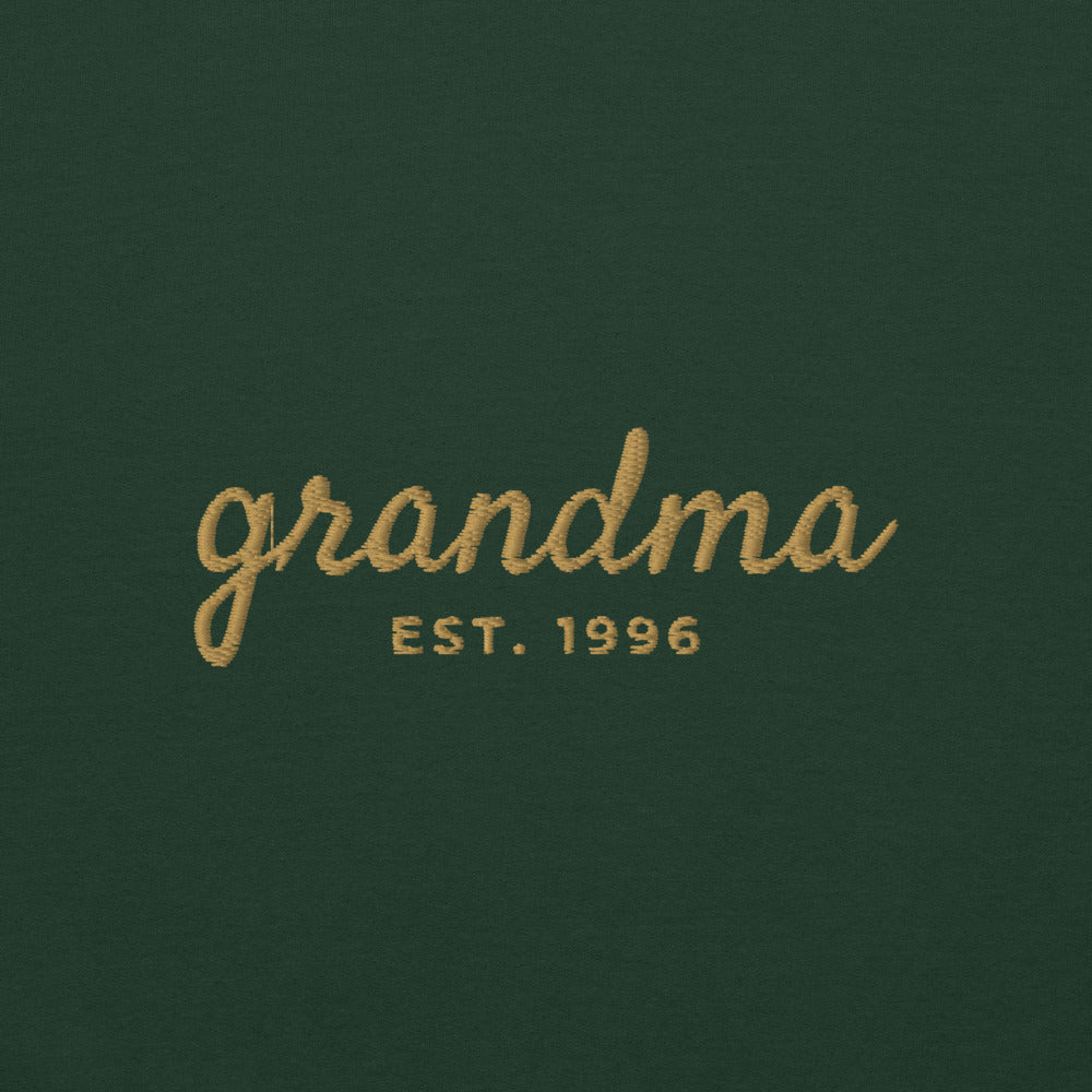 Embroidered Grandma Sweatshirt with Est. Year, Personalized Nana Gift - Forest Green 4