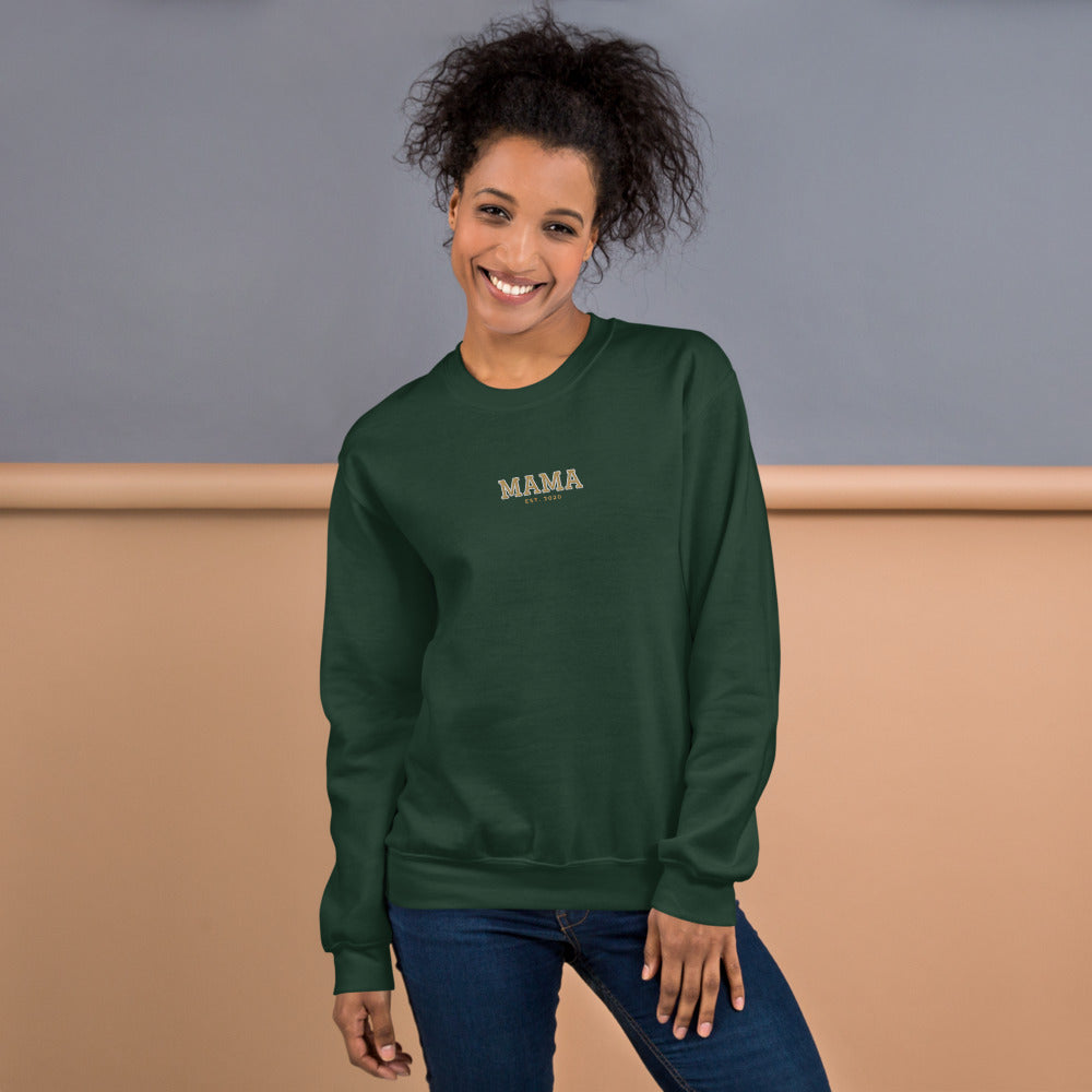 Varsity Mama Embroidered Sweatshirt with Est. Year, Custom Name - Forest Green 3