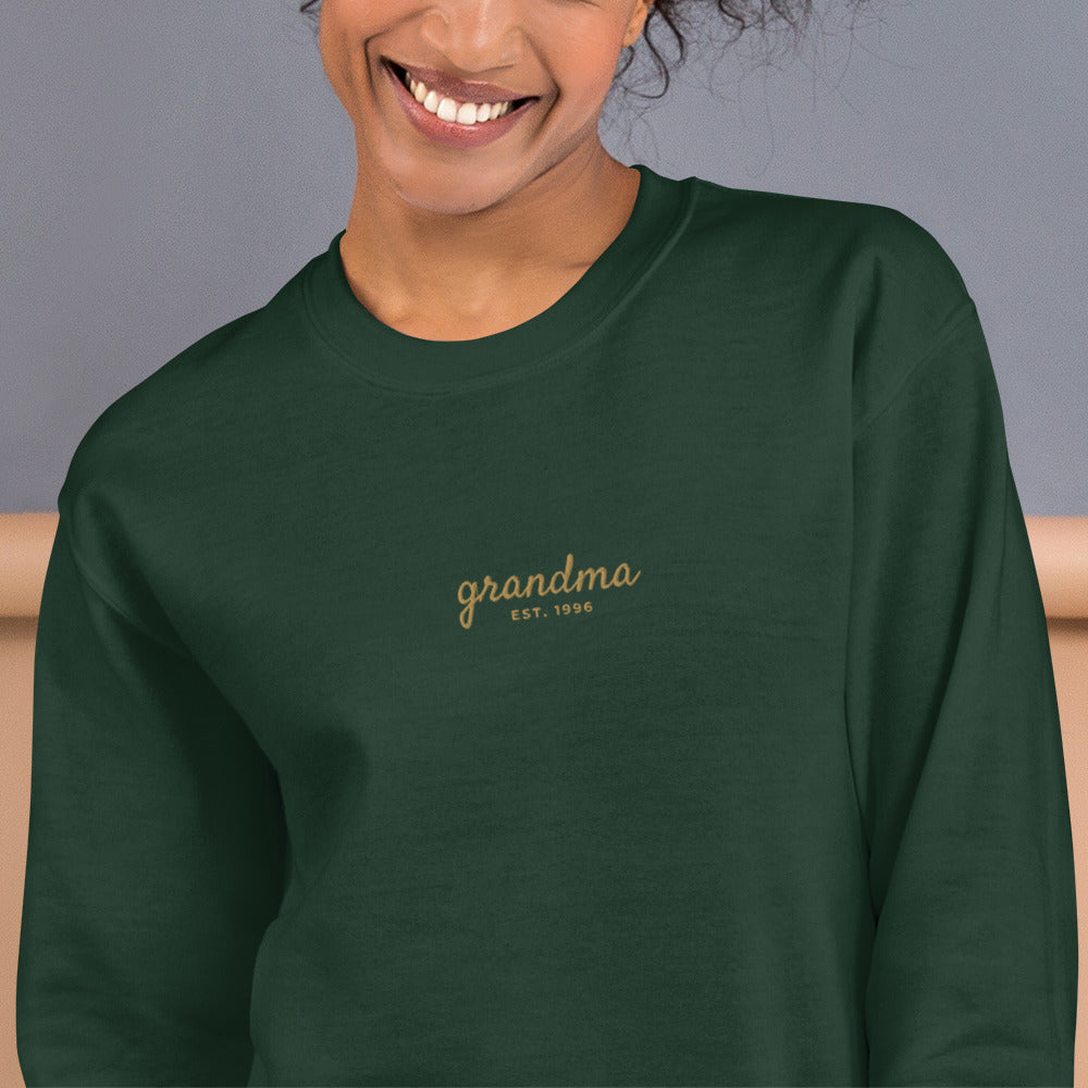 Embroidered Grandma Sweatshirt with Est. Year, Personalized Nana Gift - Forest Green 2