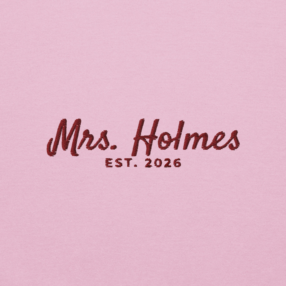 Custom Mrs. Embroidered Sweatshirt with Wedding Date, Bride Gift - Light Pink 4