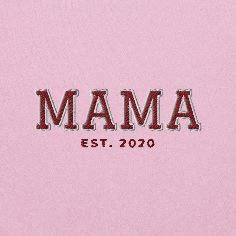 Varsity Mama Embroidered Sweatshirt with Est. Year, Custom Name - Light Pink 4