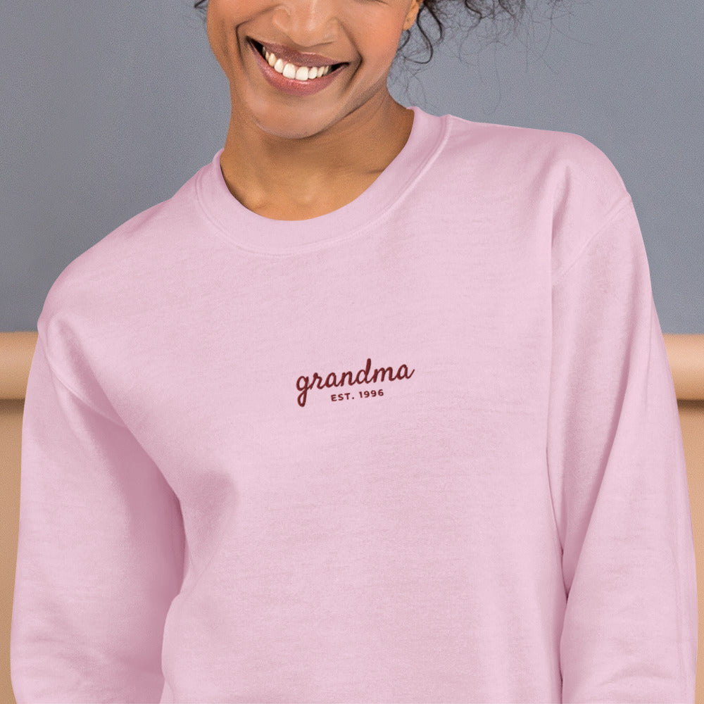Embroidered Grandma Sweatshirt with Est. Year, Personalized Nana Gift - Light Pink 2