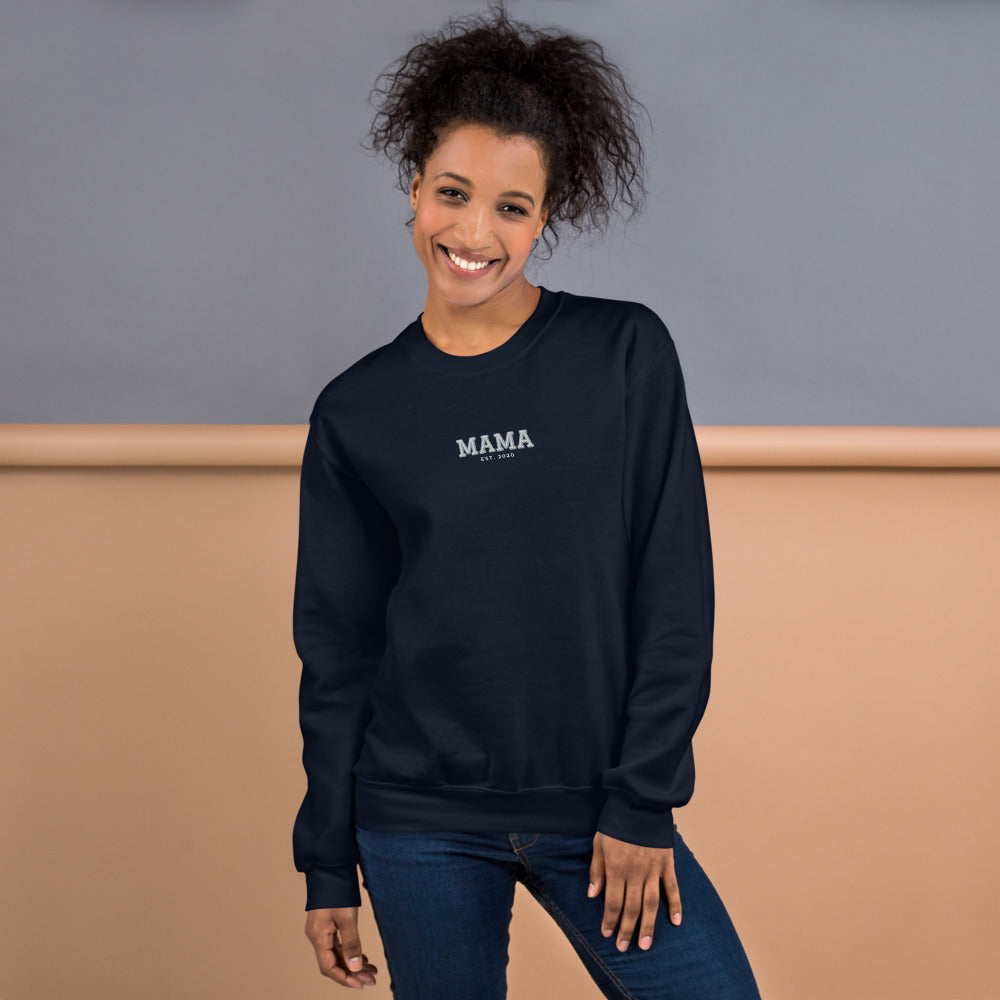 Varsity Mama Embroidered Sweatshirt with Est. Year, Custom Name - Navy 3
