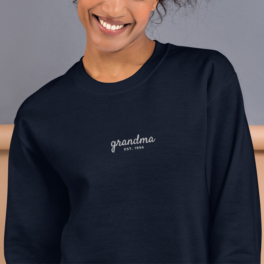 Embroidered Grandma Sweatshirt with Est. Year, Personalized Nana Gift - Navy 2