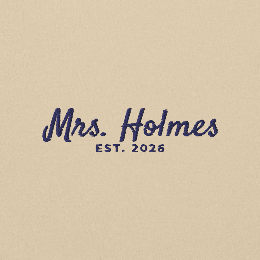 Custom Mrs. Embroidered Sweatshirt with Wedding Date, Bride Gift - Sand 4