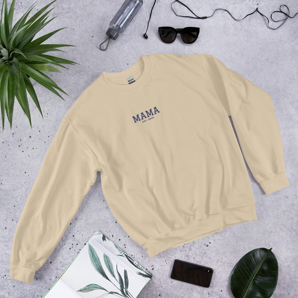 Varsity Mama Embroidered Sweatshirt with Est. Year, Custom Name - Sand 1