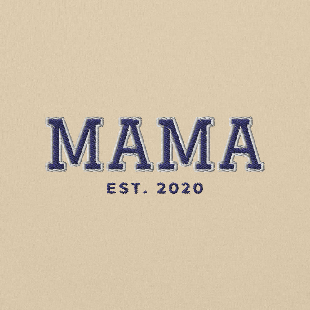 Varsity Mama Embroidered Sweatshirt with Est. Year, Custom Name - Sand 4