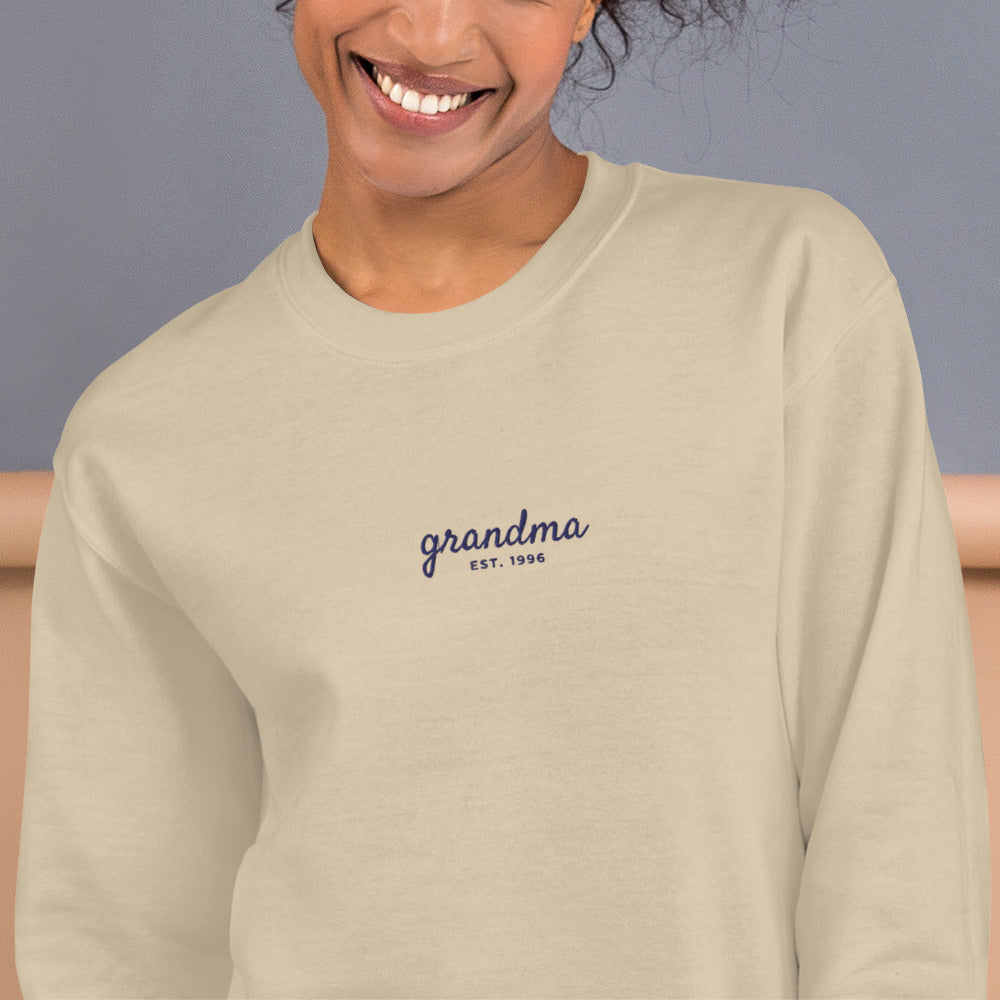 Embroidered Grandma Sweatshirt with Est. Year, Personalized Nana Gift - Sand 2
