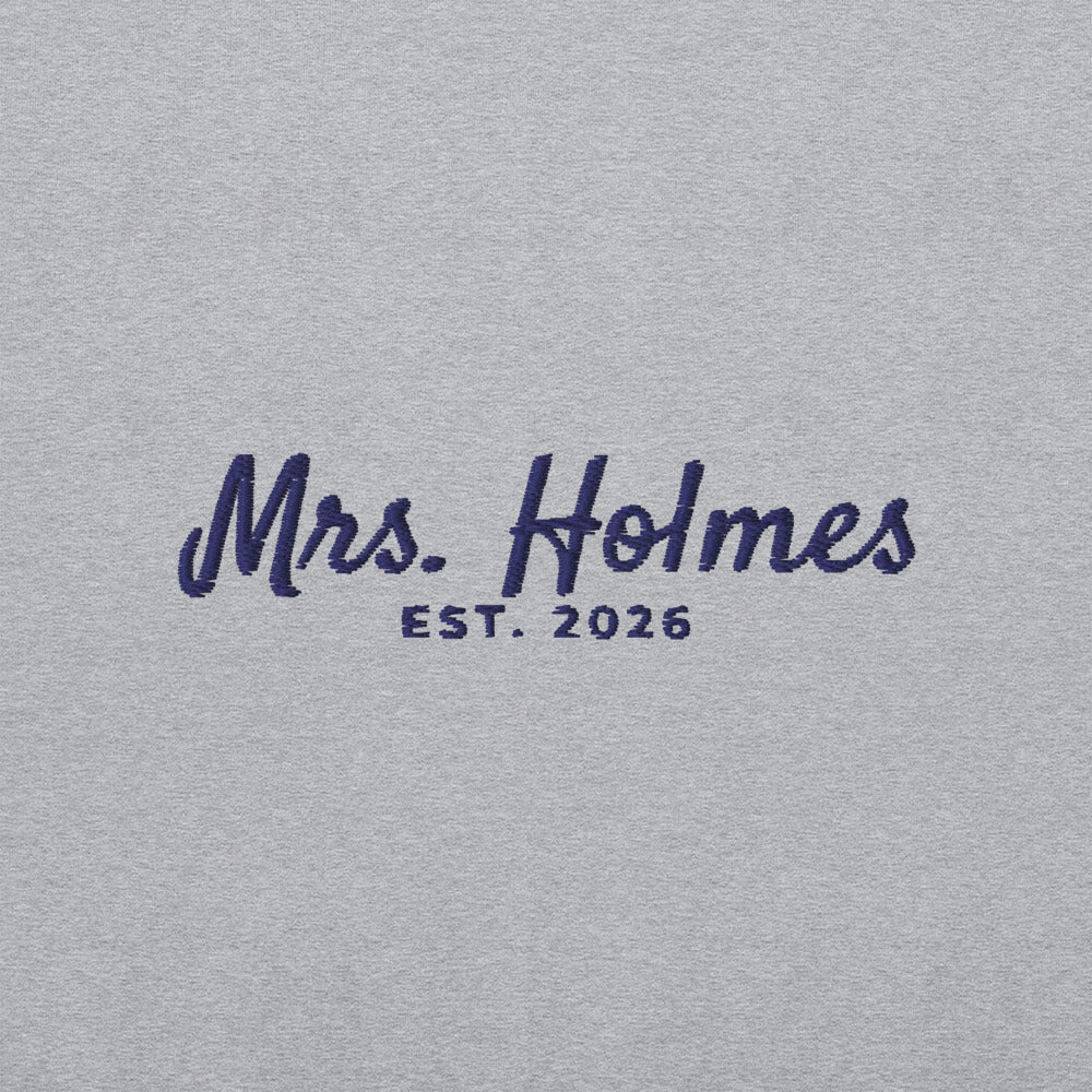Custom Mrs. Embroidered Sweatshirt with Wedding Date, Bride Gift - Sport Grey 4