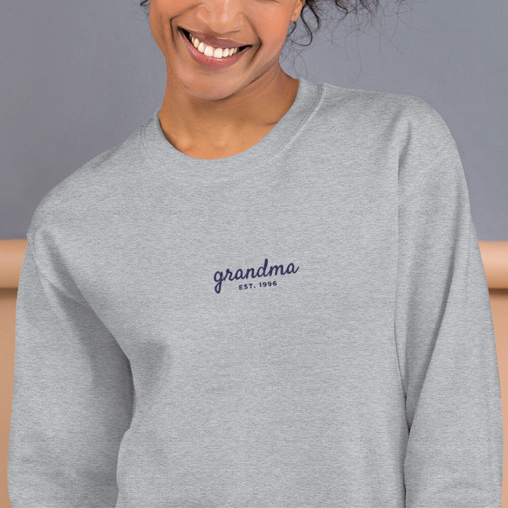 Embroidered Grandma Sweatshirt with Est. Year, Personalized Nana Gift - Sport Grey 2