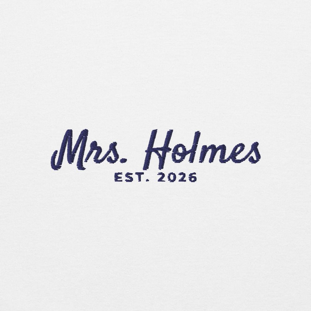 Custom Mrs. Embroidered Sweatshirt with Wedding Date, Bride Gift - White 4