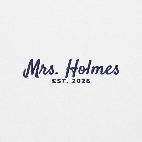 Custom Mrs. Embroidered Sweatshirt with Wedding Date, Bride Gift - White 4
